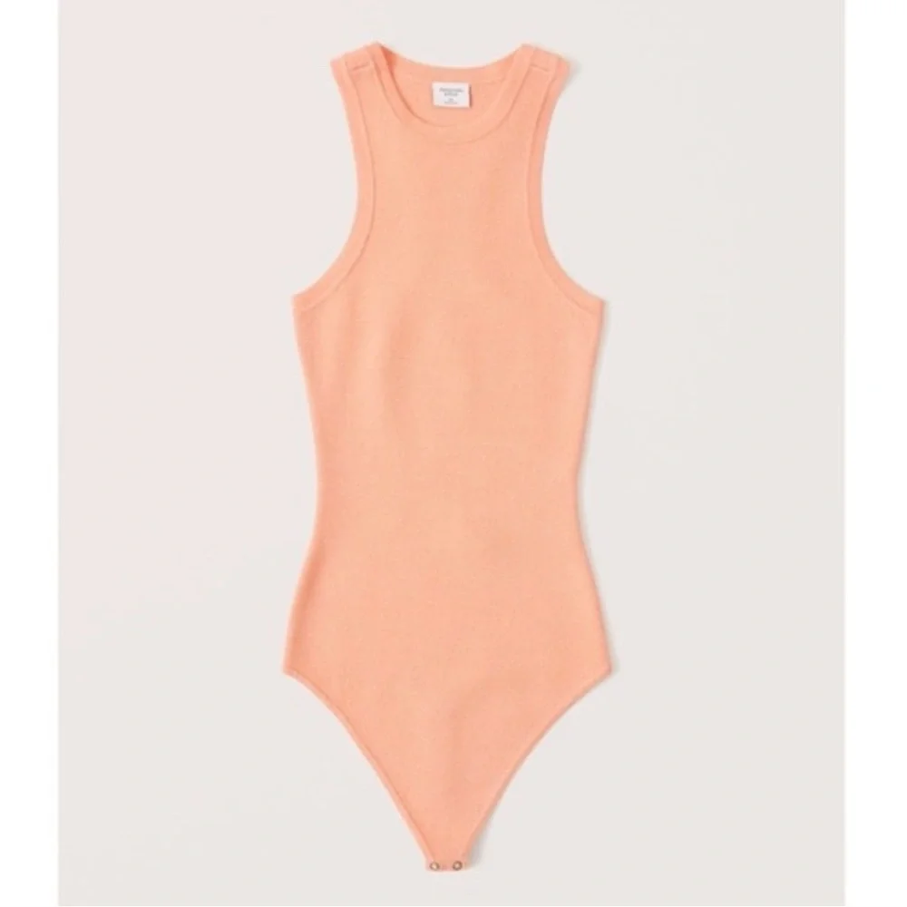 Abercrombie & Fitch Peach Scuba Neck Knit Bodysuit